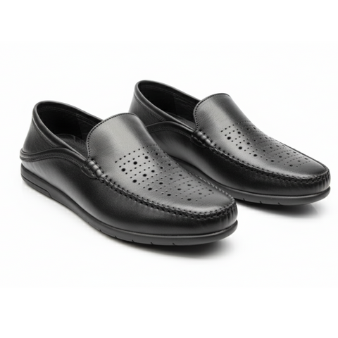 Mocassins Stellar en Cuir Noir – Perforés, Légers et Élégants