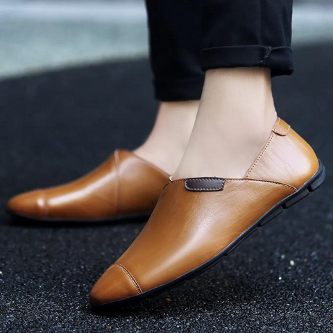 Chaussures en Cuir Véritable pour Homme - Confortables et Plats à Enfiler