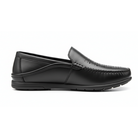 Mocassins Stellar en Cuir Noir – Perforés, Légers et Élégants