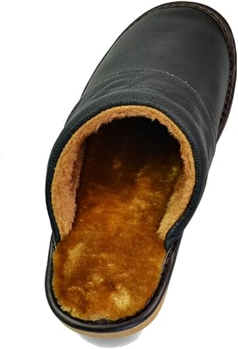 Chaussons D'hiver Noir En Cuir Véritable