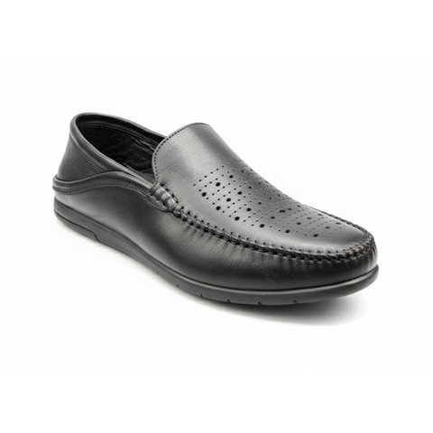 Mocassins Stellar en Cuir Noir – Perforés, Légers et Élégants