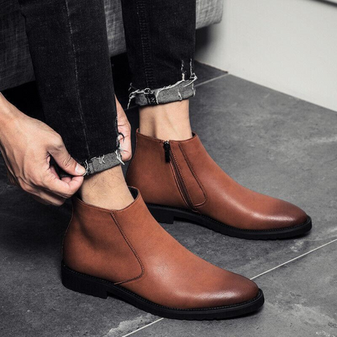 Bottes Britanniques en Cuir pour Hommes - Bottes de Motard